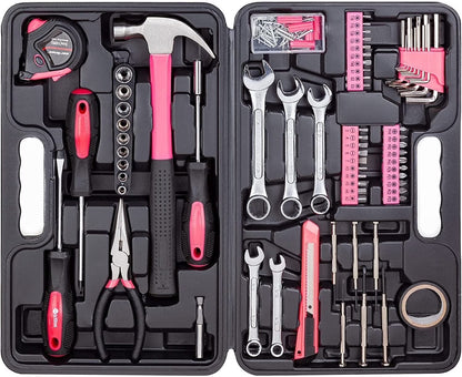 Stylish 148-Piece Pink Tool Set with Durable Plastic Toolbox - Perfect for Every Household!