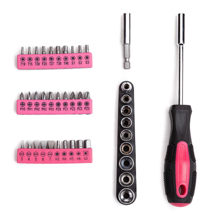 Stylish 148-Piece Pink Tool Set with Durable Plastic Toolbox - Perfect for Every Household!